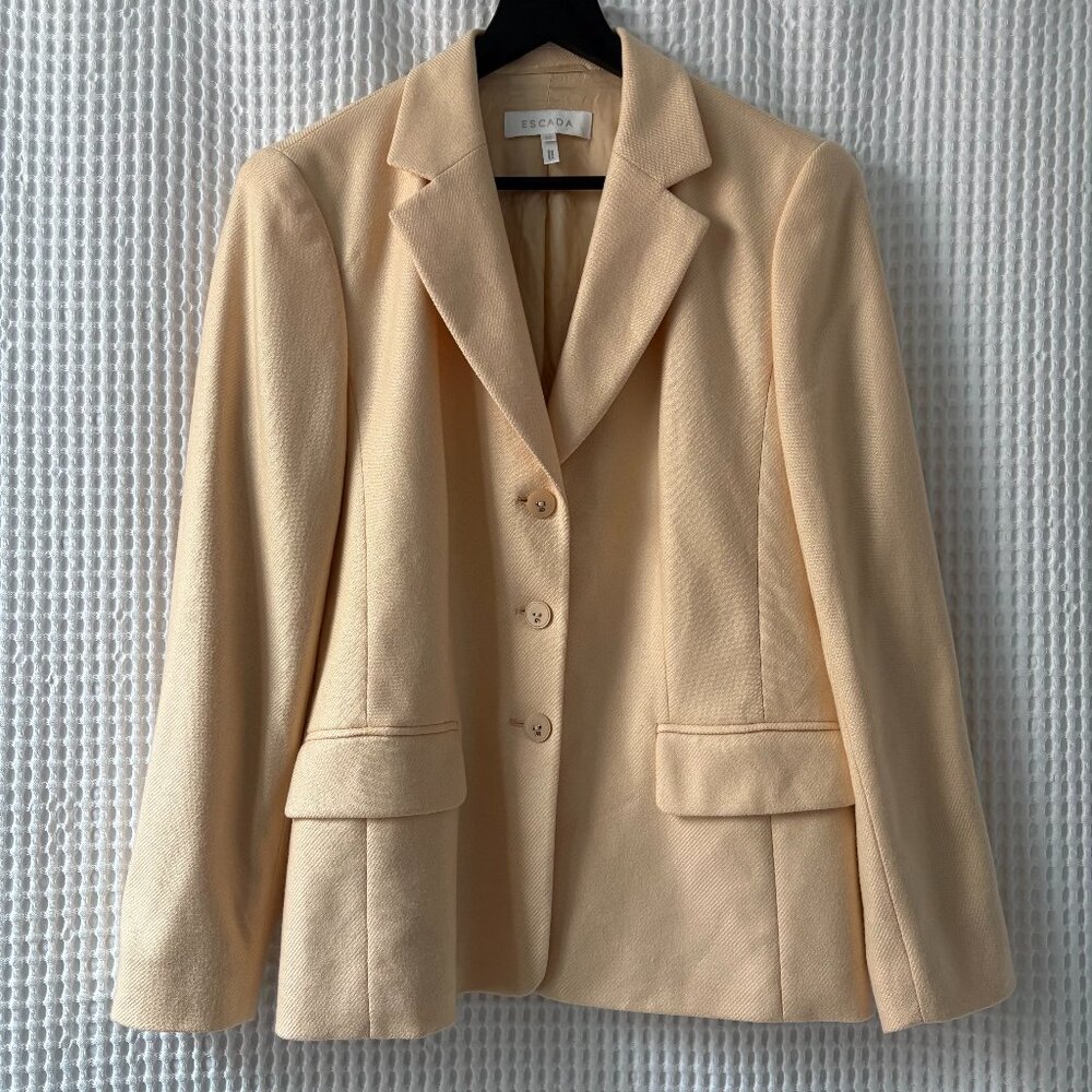Escada butter yellow cashmere silk women's blazer size 38 Piacenza fabric